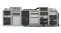 Data Servers Array in White Isolated Background Technology Equipment and Rack Mounted Infrastructure Network Processing Royalty Free Stock Photo