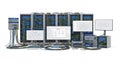 Data Servers Arrayed for Processing and Transmission Network Infrastructure on White Background with Racks Cables and Royalty Free Stock Photo