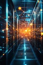 Data Servers Illuminated With Network Connections in a Modern Data Center at Night Royalty Free Stock Photo