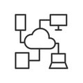 Data sharing icon in line design. cloud sharing, data exchange, connected devices on white background vector. Data sharing Royalty Free Stock Photo