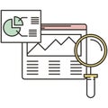 Data statistic analysis icon vector graph chart and loupe flat design