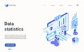 Data statistics visualization isometric landing page, work on statistical data analysis