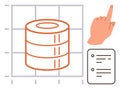Data Storage Analysis with Database Icon, Hand Gesture, and Document Outline in Grid Background Royalty Free Stock Photo
