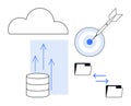 Data storage, cloud synchronization, and precision targeting represented with simple graphical elements Royalty Free Stock Photo