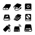 Data storage device solid glyph icon set vector illustration Royalty Free Stock Photo
