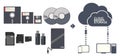 Data Storage Floppy disc CD DVD Memory card and cloud vector illustration