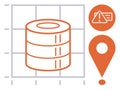 Data storage with geolocation pin and error alert on grid background Royalty Free Stock Photo
