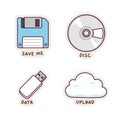 Data Storage Icons - Floppy Disk, CD, USB Drive, and Cloud Royalty Free Stock Photo