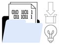 Data Storage and Idea Management with Binary Code, Folder, Box, and Lightbulb Concept Royalty Free Stock Photo