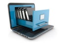 Data Storage. Laptop And File Cabinet With Ring Binders.