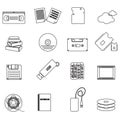 Data storage media black simple outline icons