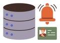 Data storage, notification alert, and user identification card in a flat, minimalistic design Royalty Free Stock Photo