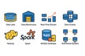 Data Storage and Processing Icons: Data Lake, Real-Time Stream, Hadoop, NoSQL and More Royalty Free Stock Photo