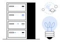 Data storage server with global connections and light bulb representing innovation and energy Royalty Free Stock Photo