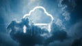 Data storage technology concepts. Clouds and cloud icons that are currently downloading and uploading data