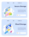 Data storage vector website landing page template set Royalty Free Stock Photo