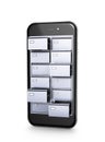 Data store. File cabinets inside the screen of a mobile phon