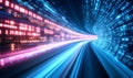 Abstract Digital Data Tunnel with Blue and Pink Light Streaks Royalty Free Stock Photo