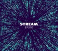 Data stream tunnel. Binary data matrix stream. Digital fast motion. Tranfer tech
