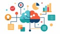 Data Stream Visualization An abstract representation of flowing data streams with various icons e.g. graphs charts and Royalty Free Stock Photo