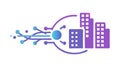 Data Streams Connecting to a City Skyline Vector Icon, vector design Generative AI Royalty Free Stock Photo