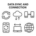 Data Sync and Connection Line Icons â Cloud Storage, Device Synchronization and Network Communication Royalty Free Stock Photo