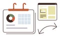 Data Synchronization Between Calendar and Web Analytics Dashboard with Arrows Royalty Free Stock Photo