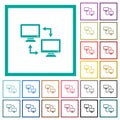 Data syncronization flat color icons with quadrant frames