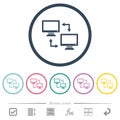 Data syncronization flat color icons in round outlines