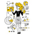 Data systematization, collecting and analyzing information, woman intellectual worker making analysis of some data on pc or web,