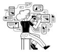 Data systematization, collecting and analyzing information, woman intellectual worker making analysis of some data on pc or web,