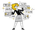 Data systematization, collecting and analyzing information, woman intellectual worker making analysis of some data on pc or web,