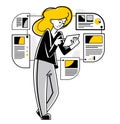 Data systematization, collecting and analyzing information, woman intellectual worker making analysis of some data on pc or web,