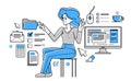 Data systematization, collecting and analyzing information, woman intellectual worker making analysis of some data on pc or web,
