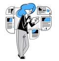 Data systematization, collecting and analyzing information, woman intellectual worker making analysis of some data on pc or web,
