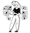 Data systematization, collecting and analyzing information, woman intellectual worker making analysis of some data on pc or web,
