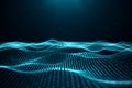 Data technology, abstract global network. Wave of particles. Abstract background, wavy surface consisting of points - Royalty Free Stock Photo