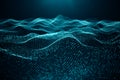 Data technology, abstract global network. Wave of particles. Abstract background, wavy surface consisting of points - Royalty Free Stock Photo
