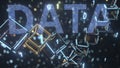 DATA text and cubic chain with binary numbers. Blockchain concept, 3D rendering Royalty Free Stock Photo