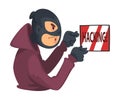 Data Theft. Hacker Wearing Mask Breaking into Electronic Device Vector Illustration