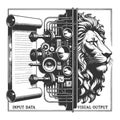 Data to Image Machine Concept with Lion Output Royalty Free Stock Photo