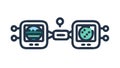 Data transfer between connected screens, digital information exchange, vector design Generative AI Royalty Free Stock Photo