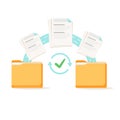 Data transfer, copying, uploading process, file sharing or sending documents from one file folder to another Royalty Free Stock Photo