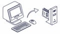 Data transfer between a desktop computer and a server icon. vector design Generative AI Royalty Free Stock Photo