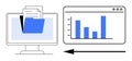 Data Transfer Illustration with Folder and Graph Displayed on Computer Screen Royalty Free Stock Photo