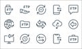 Data transfer line icons. linear set. quality vector line set such as business, transfer, transfer, queue, data cloud, ftp
