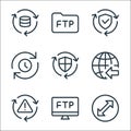 Data transfer line icons. linear set. quality vector line set such as transfer, ftp, error, data transfer, secure, queue, security