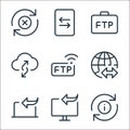 Data transfer line icons. linear set. quality vector line set such as info, transfer, transfer, data wireless, cloud, business, Royalty Free Stock Photo