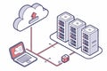 Data transfer process from a laptop to cloud storage and servers represented through a simple illustration showcasing modern Royalty Free Stock Photo