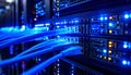 Data transfer process in server room network installation technology environment close-up view Royalty Free Stock Photo